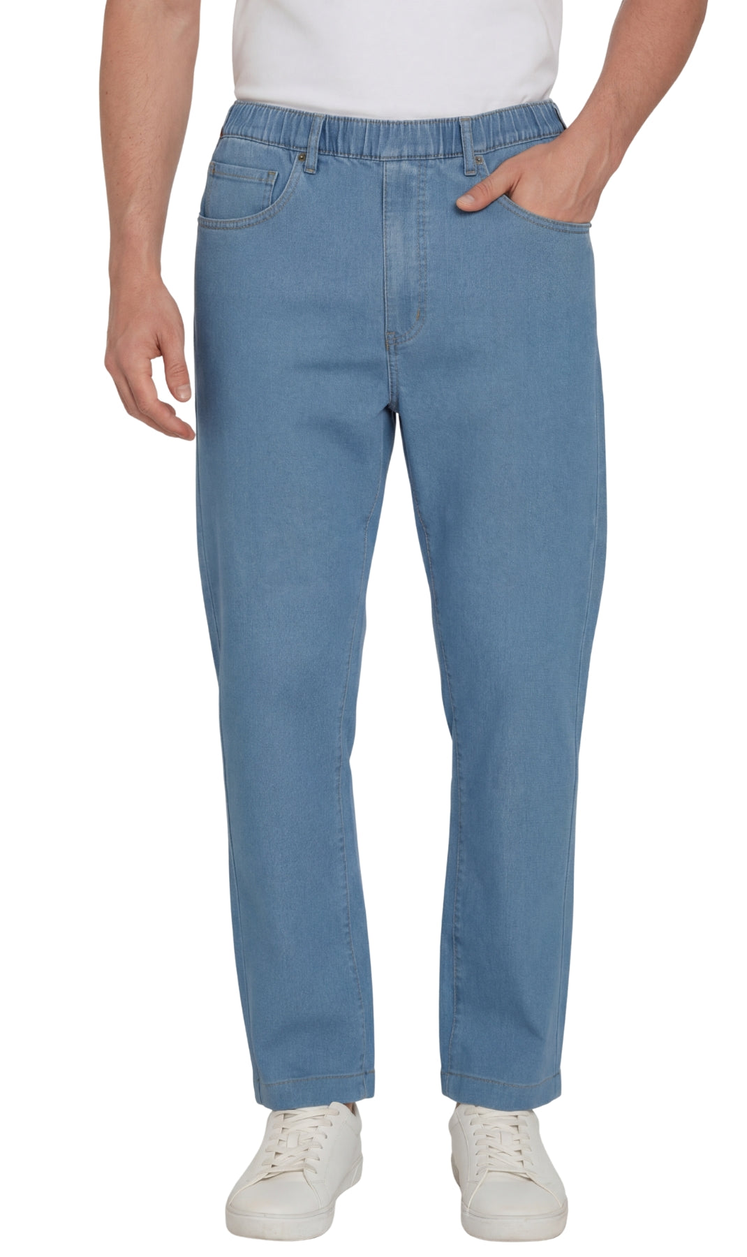 Men's Lightweight Casual Elastic Waist Pull-On Jeans – Denim & Twill Pants with Easy Fit