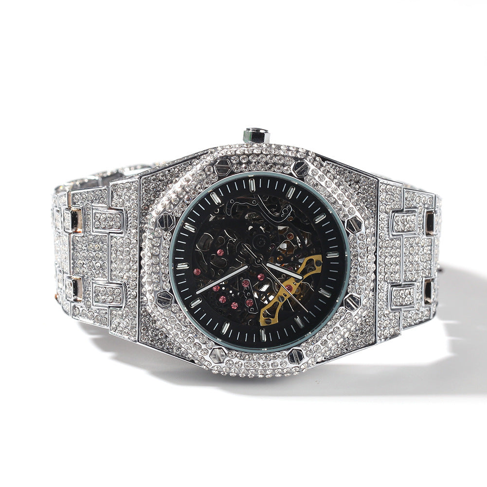 Hip Hop Full Diamond Hollow Case Mechanical Watch